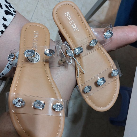 Fifth & Luxe Clear Bling Studded Rhinestone Clear Sandals SIZE 7 Cushioned Insol - Picture 2 of 9